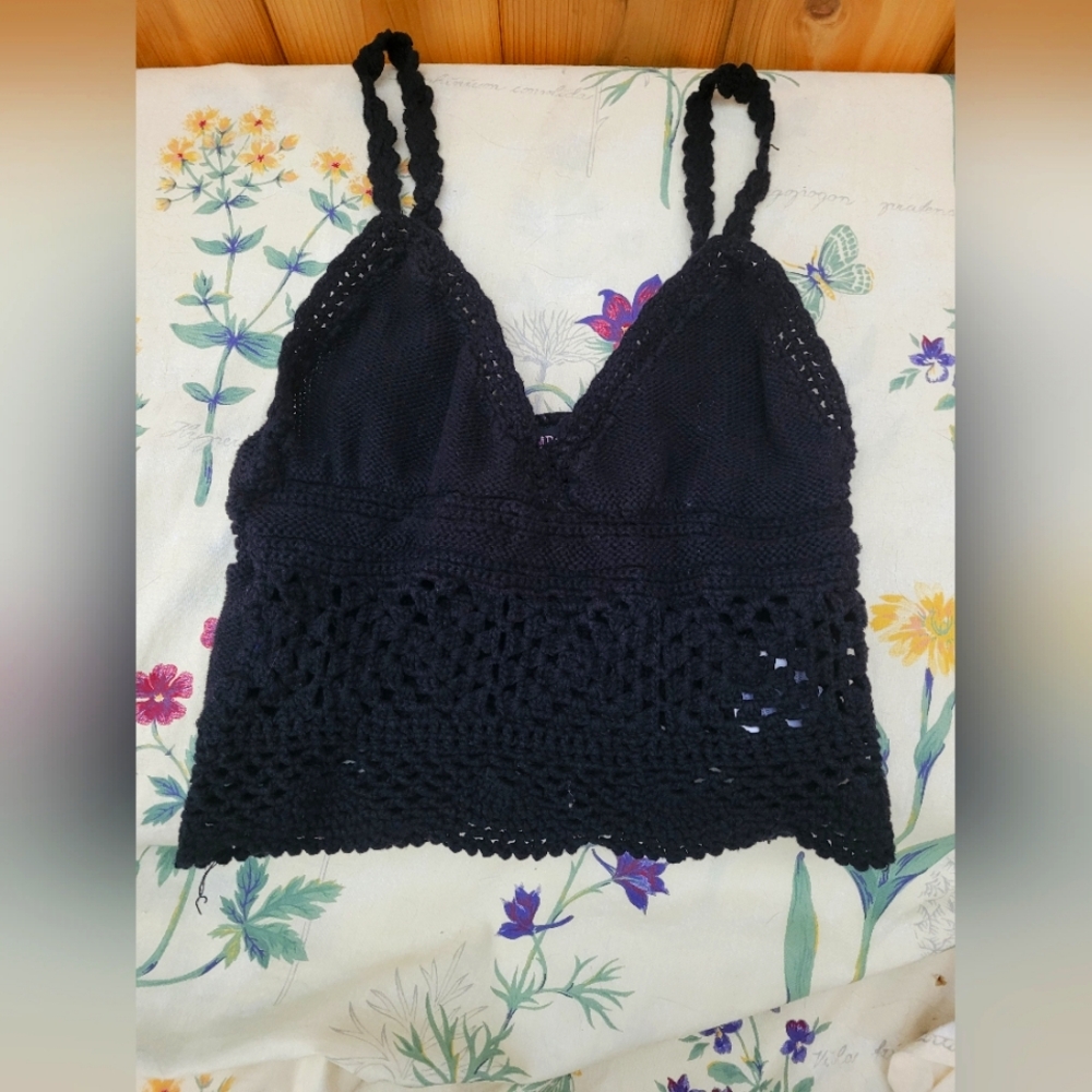 Revamped Black crochet tank